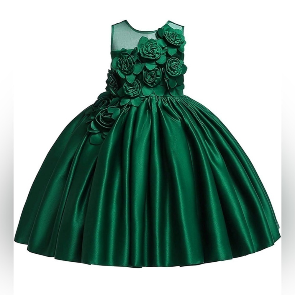 Charming Green Floral Kids Formal Dress